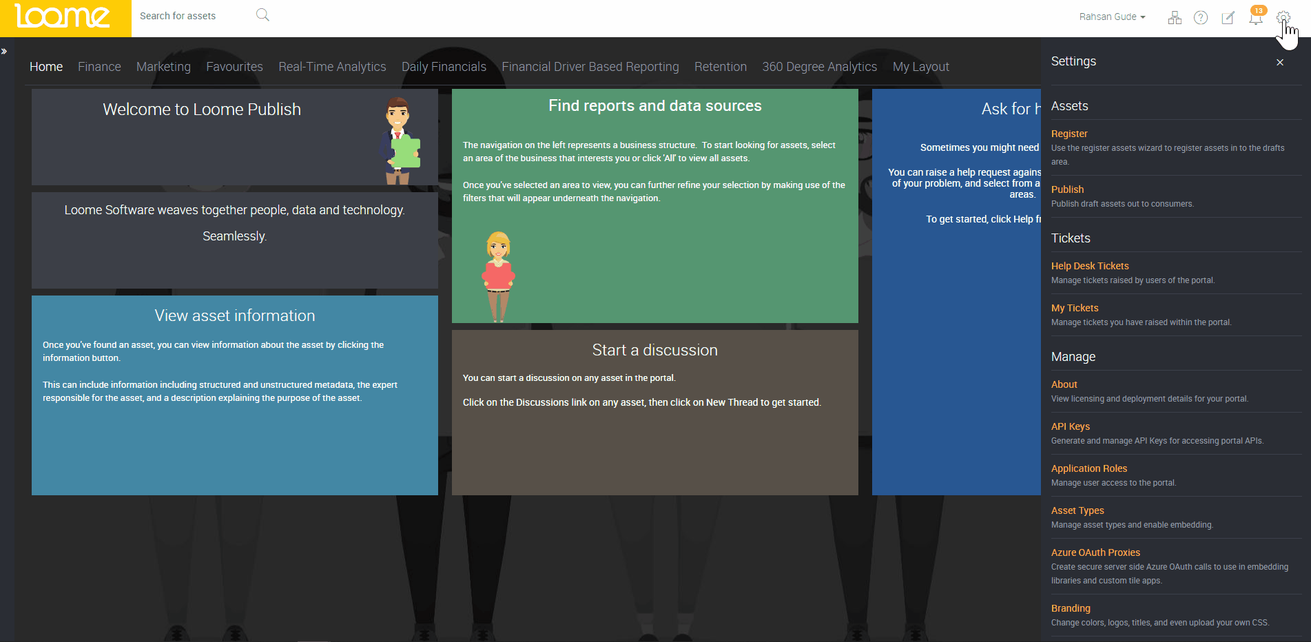 A gif showing how to govern, register a role based asset and publish the process in Loome.