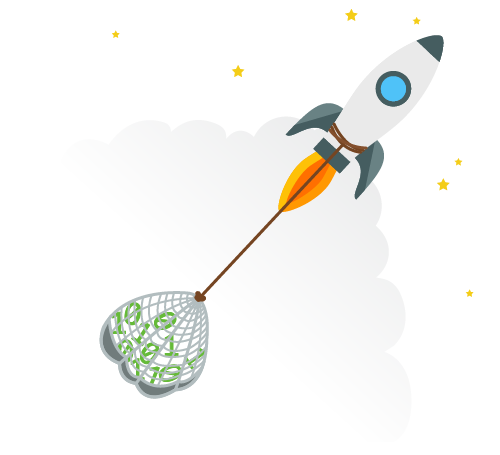 Rocket graphic for onboarding faster